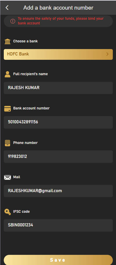 BDG Game withdrawal screen example