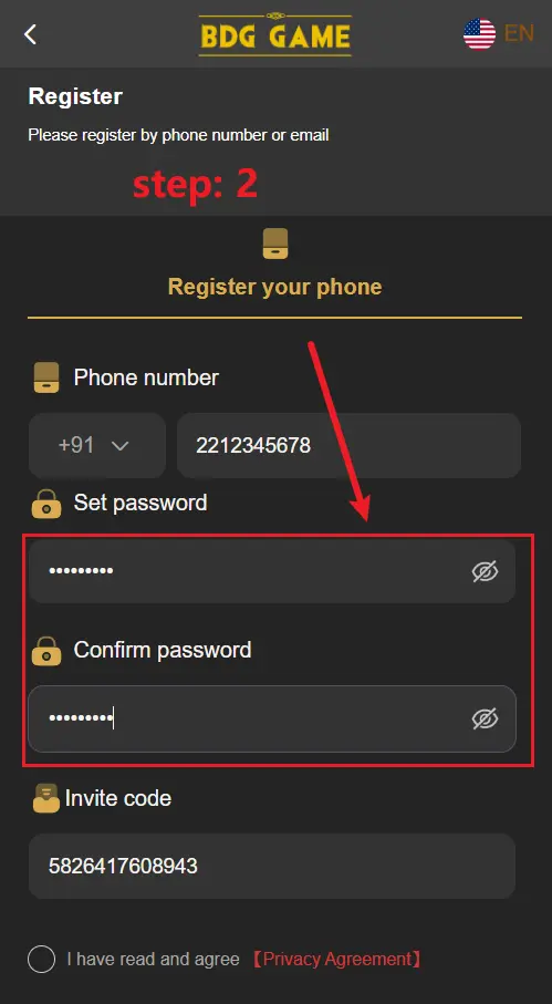 bdg game BDG Game register step 2 password
